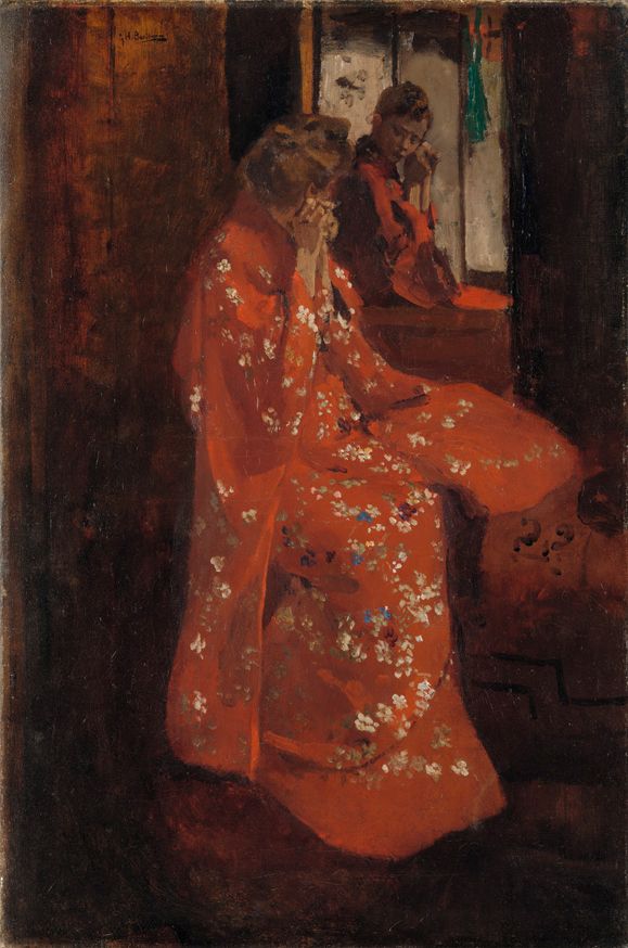 George Hendrik Breitner, Meisje in rode kimono voor de spiegel, 1895/1896. Olieverf op doek, 75,5 x 55 cm. Particuliere collectie. Foto Rijksmuseum
